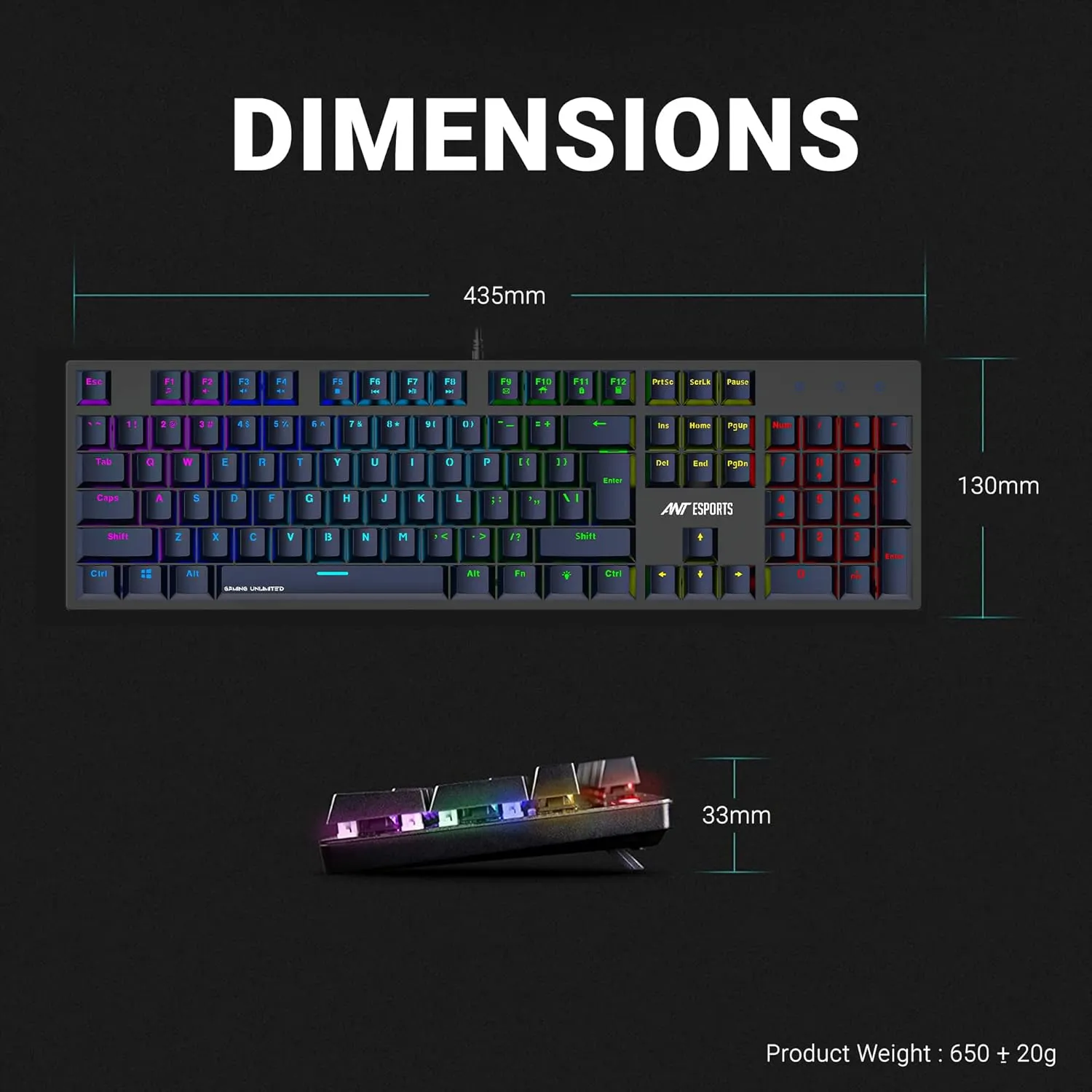 Ant Esports USB Gaming Keyboard Mechanical MK3400 Pro V3 RGB Blue Switch view 4